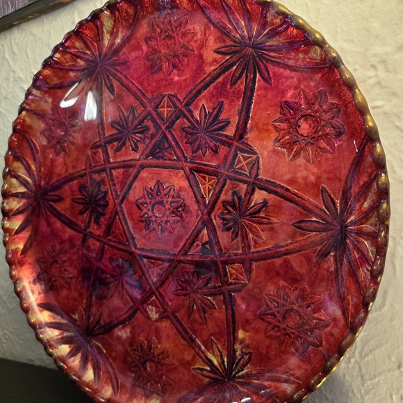HANDCRAFTED Upcycled Deep Etched Glass Platter HANDPAINTED Tabletop ART Decor - Picture 4 of 17
